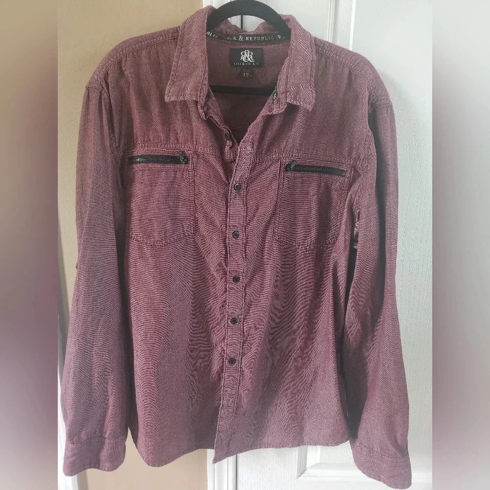 Men's XXL Maroon Rock‎ & Republic Casual Button Shirt